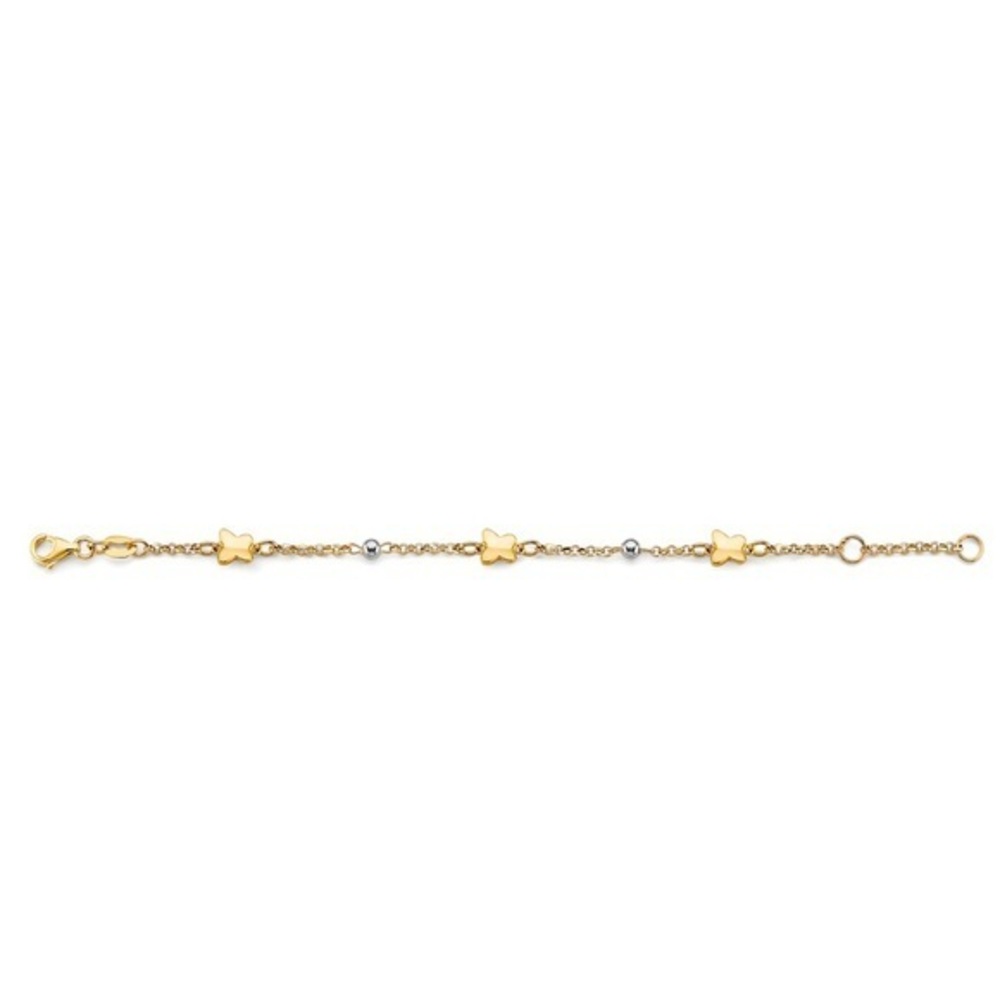 14K 3 COLOR GOLD BUTTERFLY BALL Bracelet 5" TO 6" INCHESβ